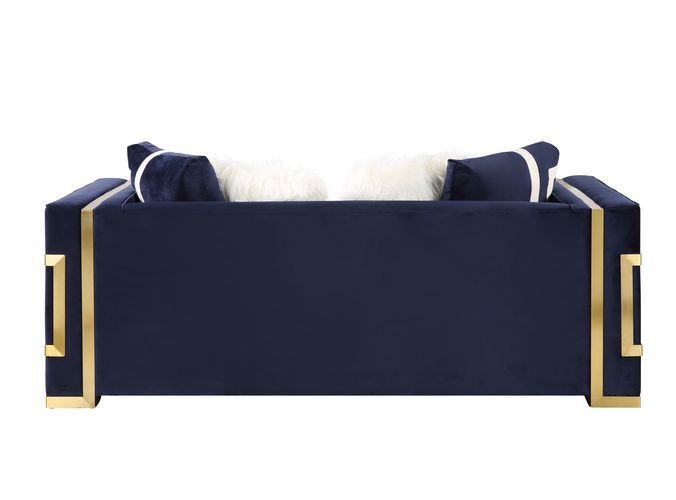 ACME Virrux Loveseat Blue Velvet & Gold Finish