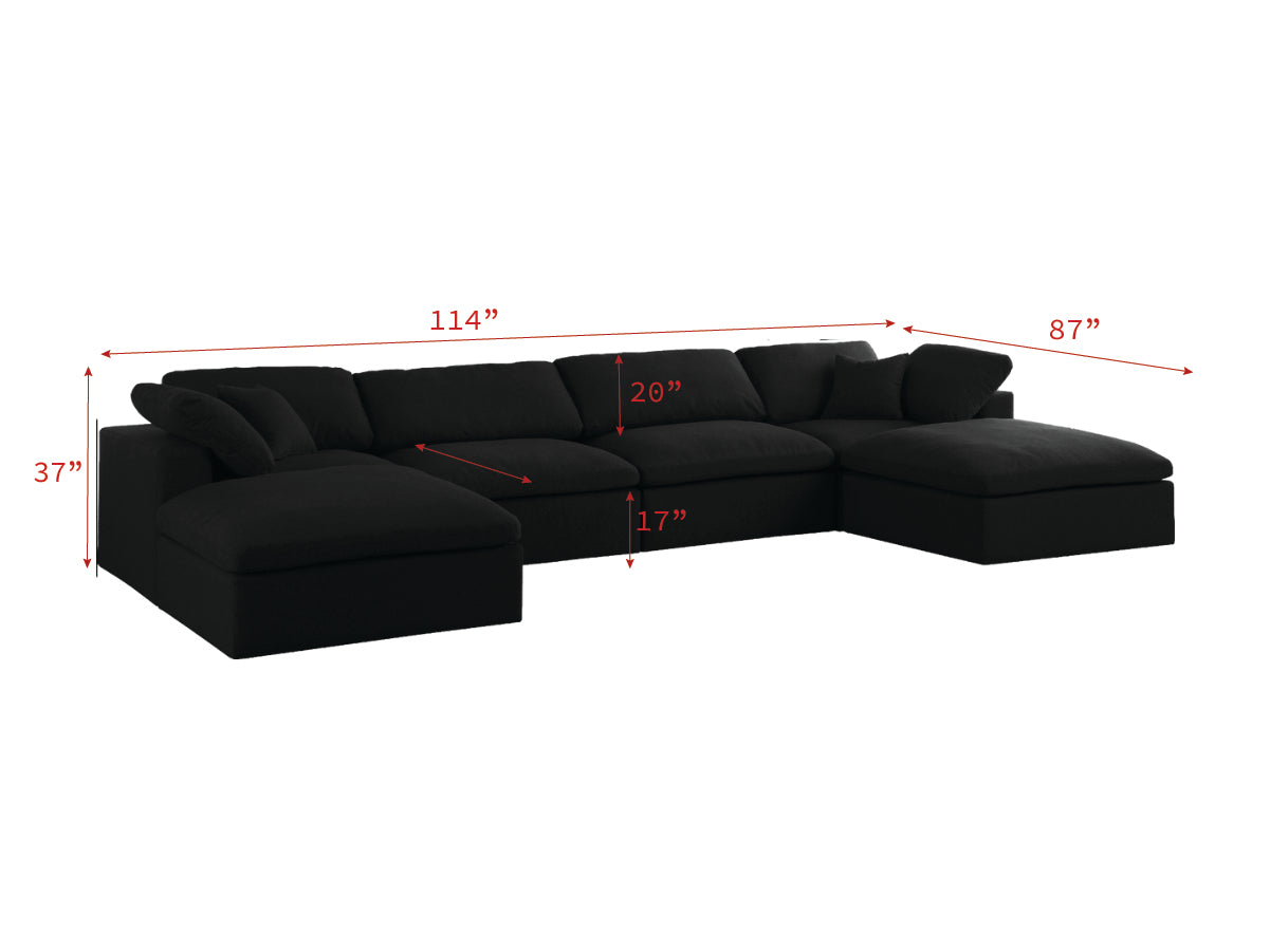 Meridian Furniture Serene Black Cloud Like Comfort Symmetrical 6pc Sectional