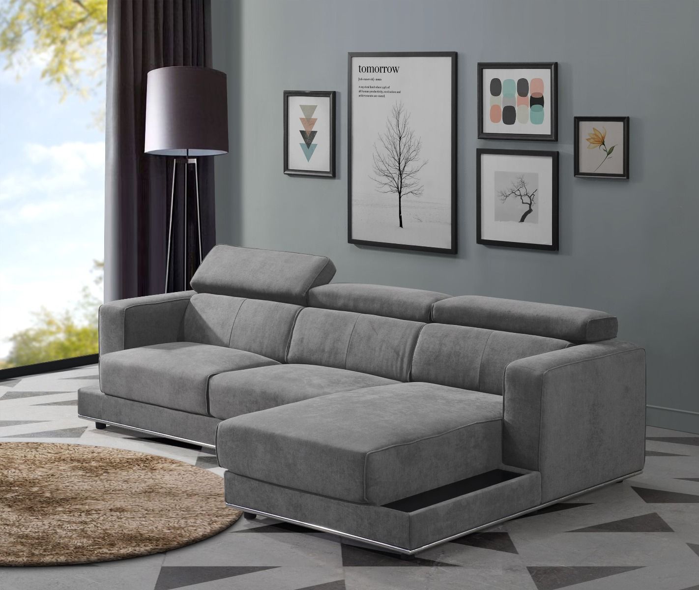 ACME Alwin Sectional Sofa in Dark Gray Fabric Upholstery