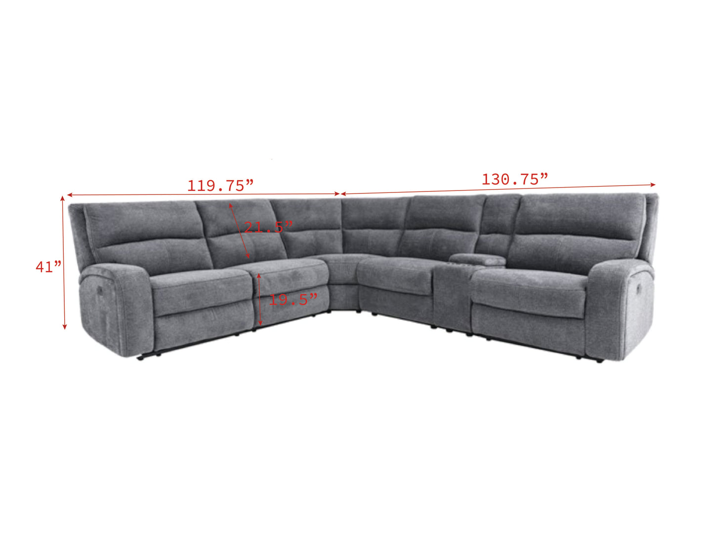 Parker House Polaris Bizmark Grey Modular Power 6pc Reclining Sectional