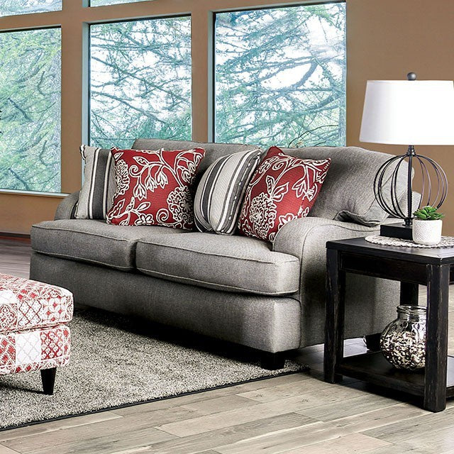 Furniture of America AMES LOVE SEAT Stain Resistant Fabric & Tapered Wooden Legs Pillows Included