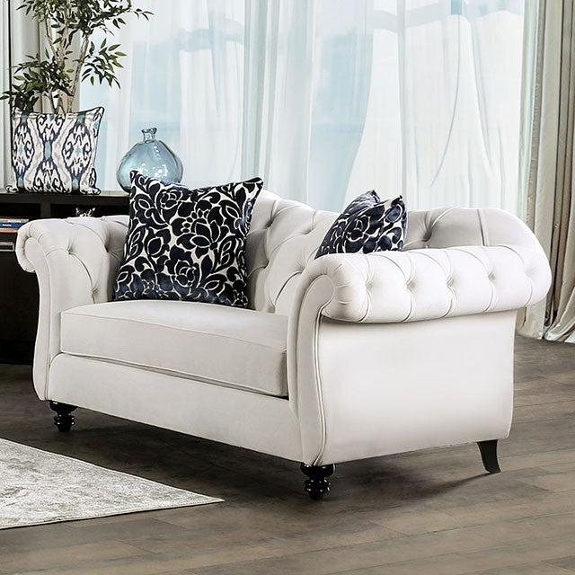 Furniture of America ANTOINETTE SOFA Deep Tufting w/ Acrylic Buttons & Pillows Included US-Made (Incl. Foreign Materials)