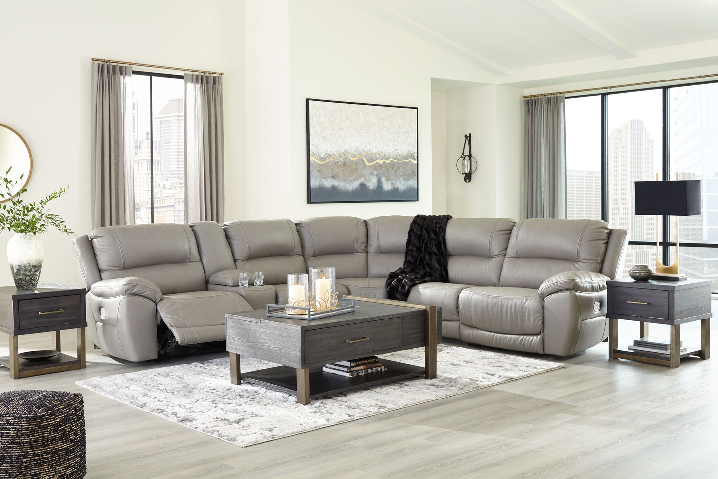 Ashley Furniture Dunleith Gray 6pc Power Reclining Sectional