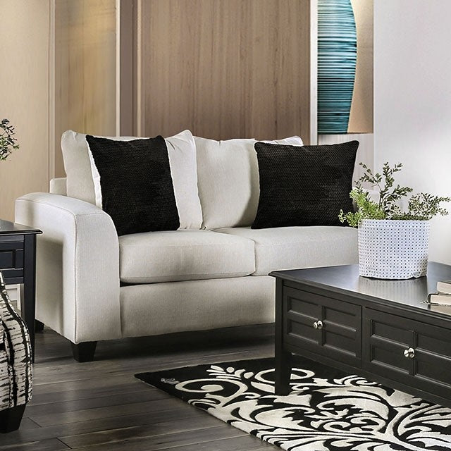 Furniture of America BARNETT LOVE SEAT Stain Resistant Fabric & Tapered Wooden Legs Pillows Included