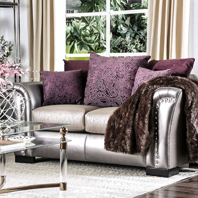 Furniture of America BENIGNO LOVE SEAT High-Density Foam Cushions & Pillows Included Pewter