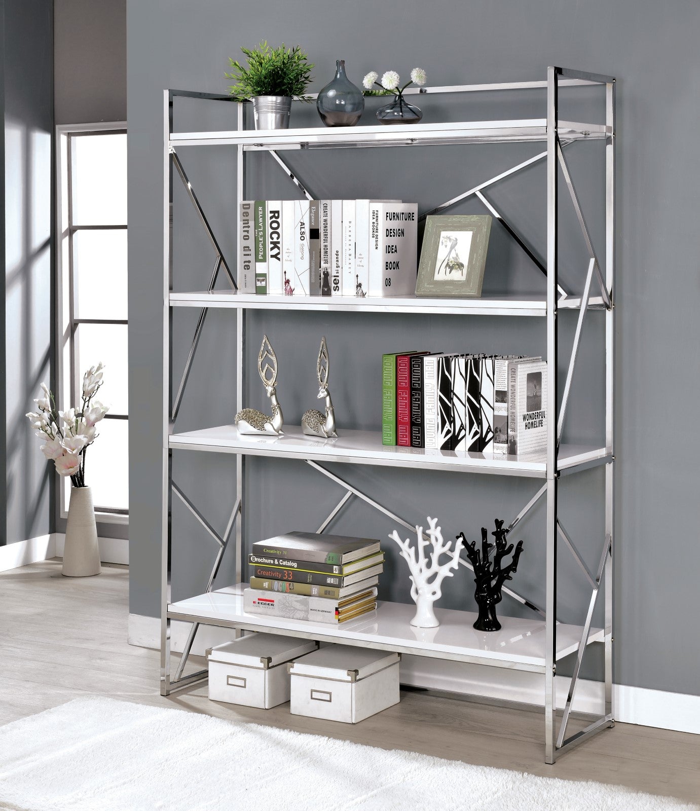 Gustav White/Chrome Bookcase image