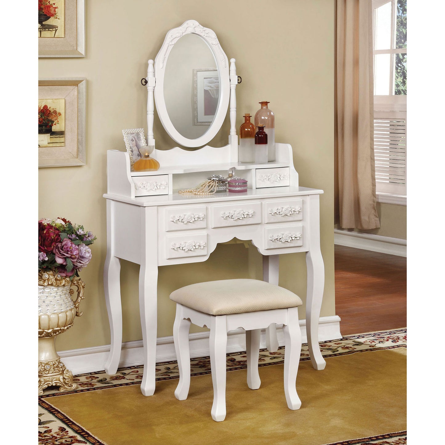 Harriet White Vanity w/ Stool image