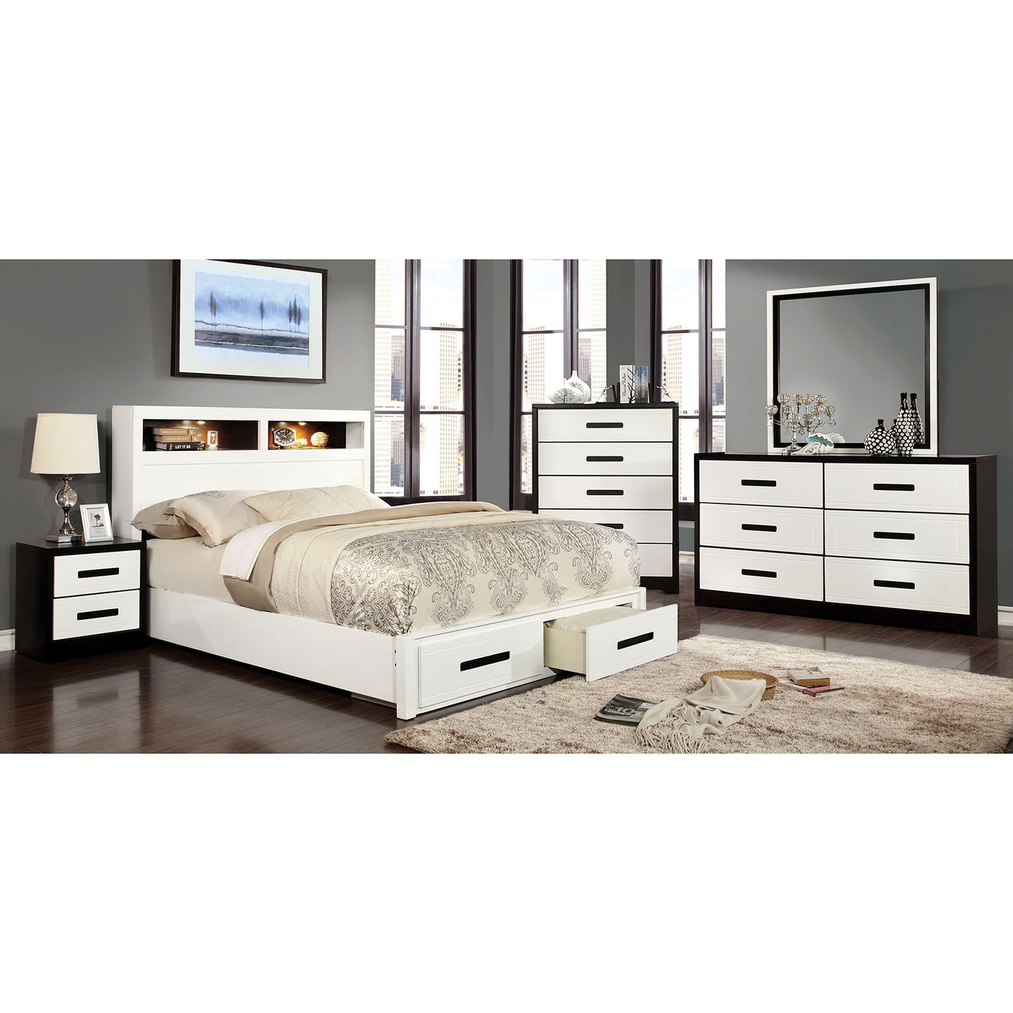 RUTGER White/Black 4 Pc. Queen Bedroom Set image