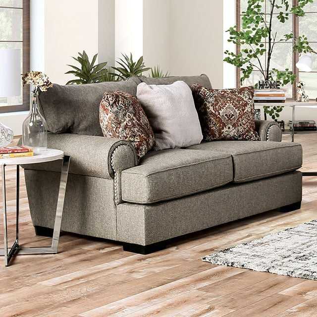 Furniture of America DEBORA LOVESEAT Reversible T-Cushion & Individual Nailhead Trim Pillows Included