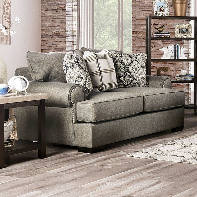 Furniture of America DEBORA SOFA Reversible T-Cushion & Individual Nailhead Trim Pillows Included