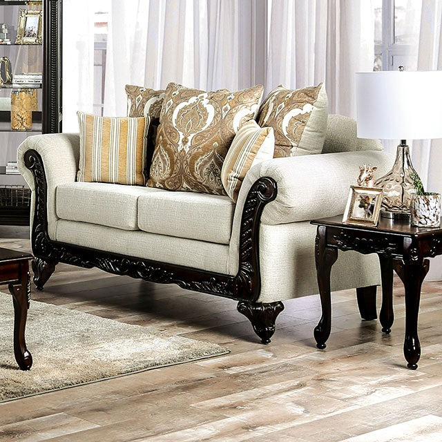 Furniture of America DELIZIA SOFA Intricately Wood-carved Trim & Classic Rolled Arms High Density Foam Cushions