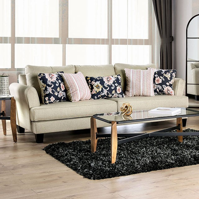 Furniture of America DENBIGH SOFA T-Cushion Seats, Flared Arms, T-Cushion Seats and Pillows Included