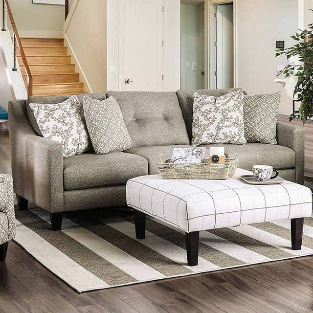 Furniture of America DORSET SOFA Middle Support Leg, Tufted Cushions, Sun & Stain Resistant Revolution Fabric and Pillows Included