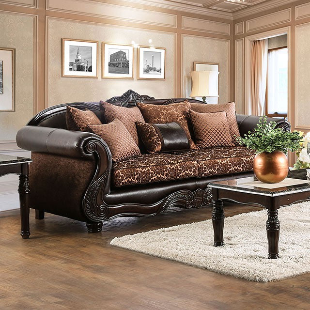 Furniture of America ELPIS SOFA High-Density Foam Cushions & Pillows Included Victorian Print