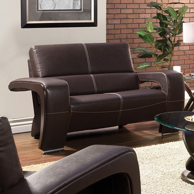 Furniture of America ENEZ LOVE SEAT V-Shaped Arms Two-Tone Design Leatherette