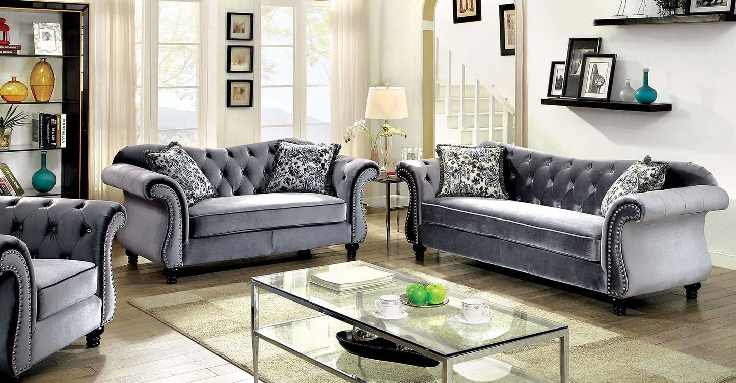 Furniture of America JOLANDA LOVE SEAT Button Tufted Design & Nailhead Trim Pillows Included