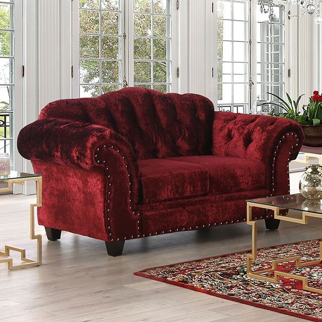 Furniture of America GELLIGAER SOFA Box Cushion & Button Tufted Back & Arms Tapered Block Legs