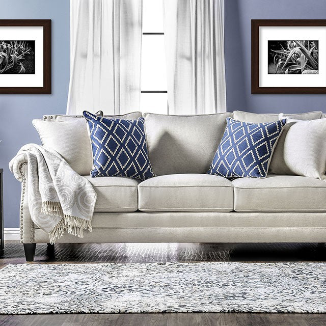 Furniture of America GIOVANNI SOFA Wooden Legs & High-Density Foam Cushions Pillows Included