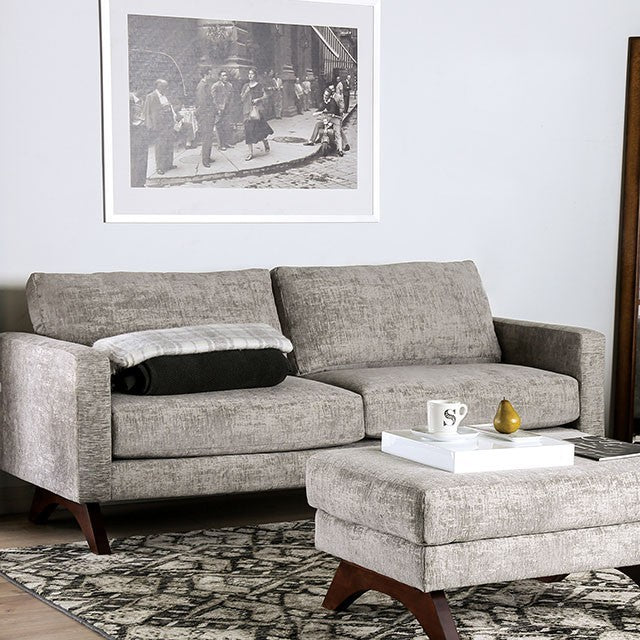 Furniture of America HARLECH SOFA Cushion Seat,  Crescent Wooden Feet & Distressed Chenille Fabric