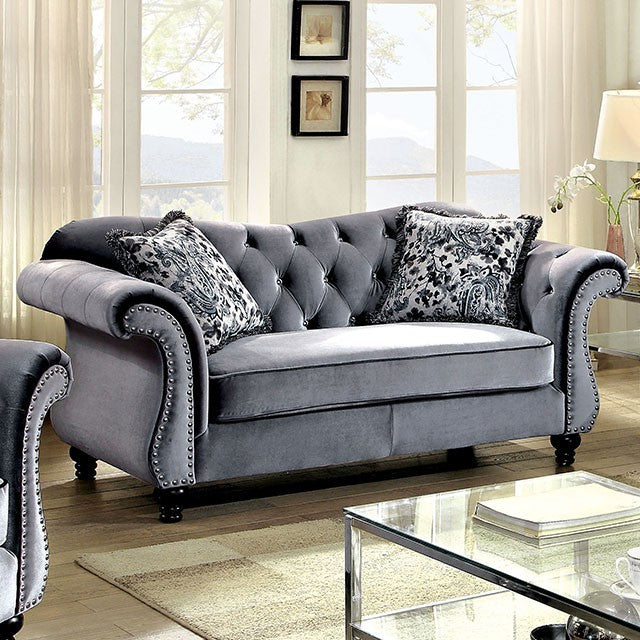 Furniture of America JOLANDA LOVE SEAT Button Tufted Design & Nailhead Trim Pillows Included