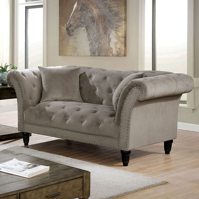 Furniture of America LOUELLA SOFA Nailhead Trim & Turned Front Legs Includes Accent Pillows