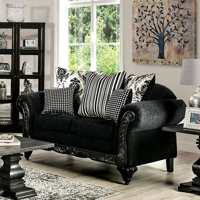 Furniture of America LUCIANO SOFA Intricately Wood-carved Trim & Classic Rolled Arms High Density Foam Cushions