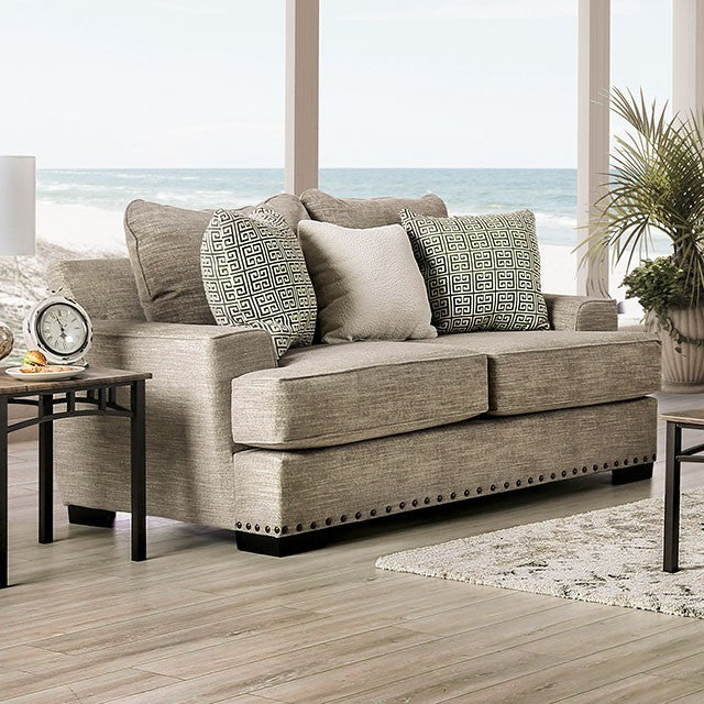 Furniture of America MAUREEN SOFA Individual Nailhead Trim & Removeable Plush Cushions Pillows Included