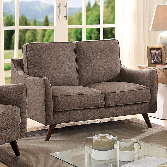 Furniture of America MAXIME LOVE SEAT Tapered Angled Legs & Matching Welt Curved Track Arms