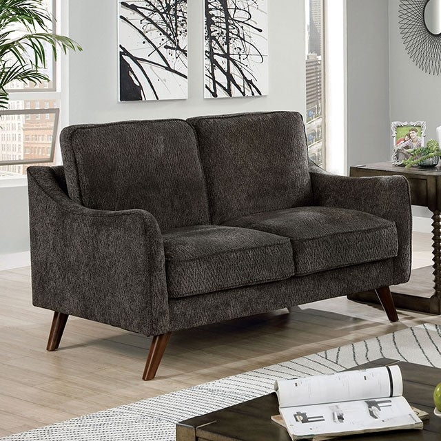 Furniture of America MAXIME SOFA Tapered Angled Legs & Matching Welt Curved Track Arms