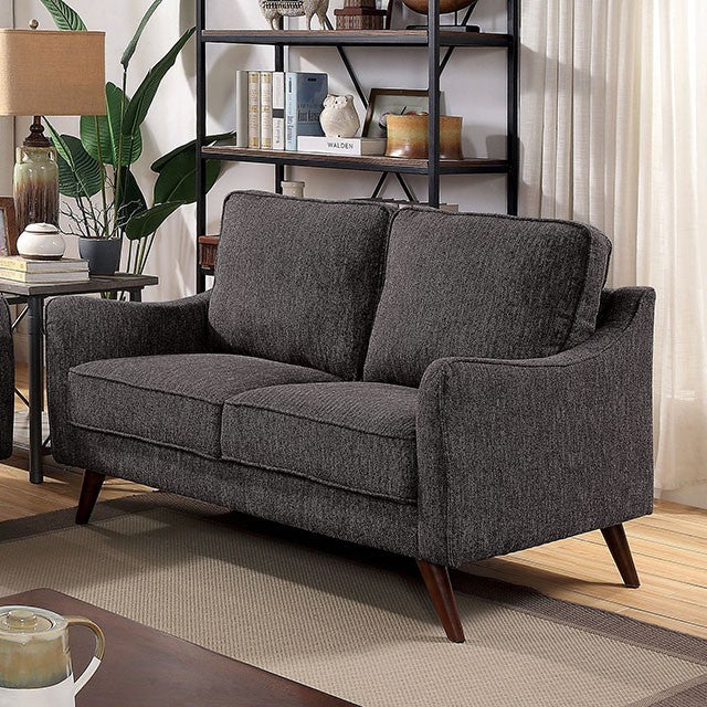 Furniture of America MAXIME LOVE SEAT Tapered Angled Legs & Matching Welt Curved Track Arms