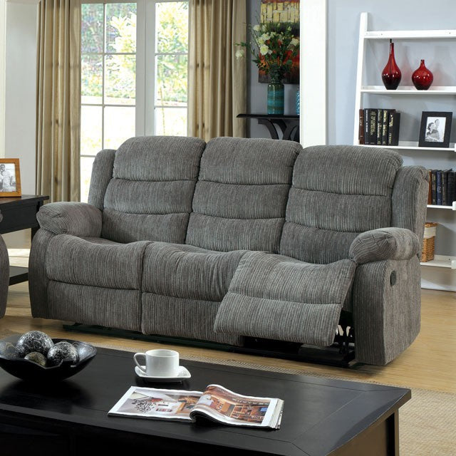 Furniture of America MILLVILLE SOFA Contoured Seat & Tufted Cushion Details Smooth Recline Release