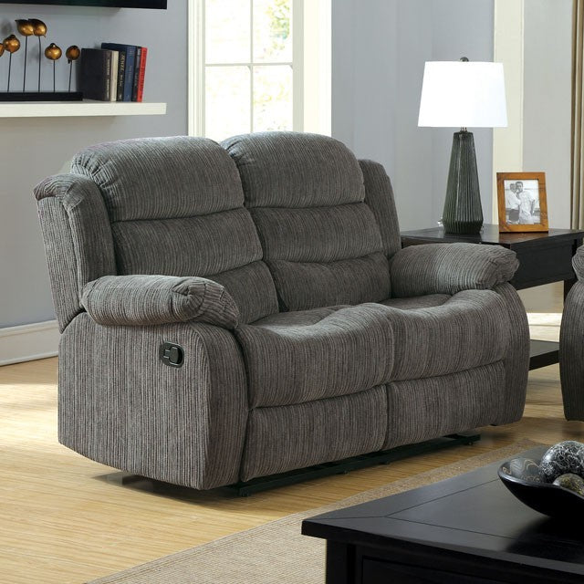 Furniture of America MILLVILLE LOVE SEAT Contoured Seat & Tufted Cushion Details Smooth Recline Release