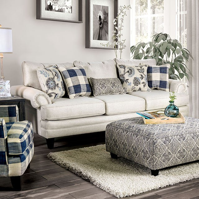 Furniture of America NASH SOFA Fitted Back Cushions & Tapered Wooden Legs Pillows Included