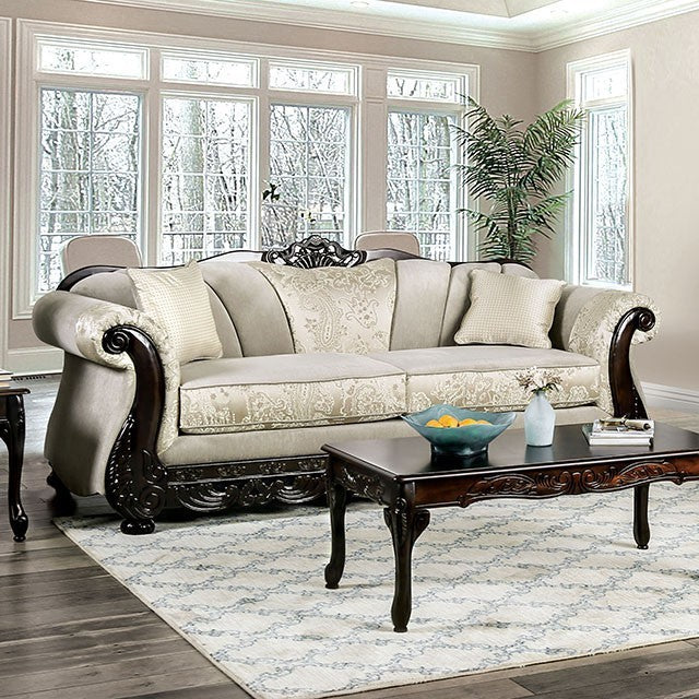 Furniture of America NEWDALE SOFA Box Cushion Seating, Arched Black Design & Round Bun Feet Pillows Included