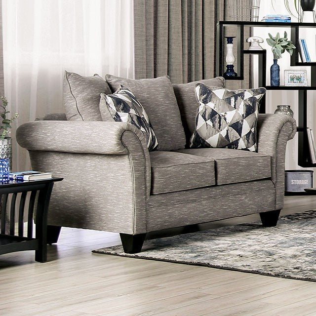 Furniture of America SHELLY SOFA Small Weave Chenille, Solid Wood, Others & Rolled Arms Pillows Included