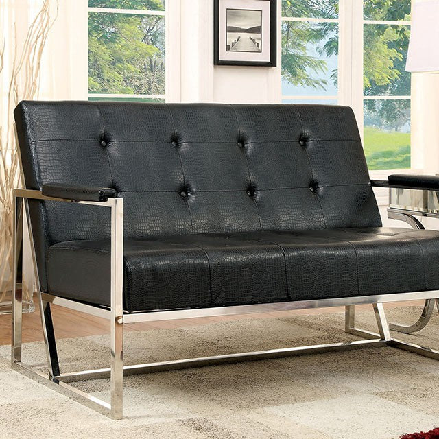 Furniture of America SIENNA LOVE SEAT Crocodile Leatherette & Available in 2 Colors Black