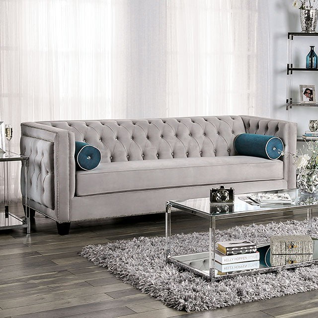 Furniture of America SILVAN SOFA Button Tufted, Single Cushion Seat & Lumbar Pillows Included