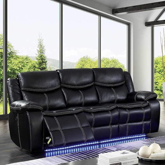 Furniture of America  SIRIUS SOFA Breathable Leatherette & Built in LEDs Cup Holders, Built-in Reading Light in Love Seat