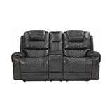 Coaster North Cushion Back Power^2 Loveseat With Console Grey| Leather/PVC| Width: 76 in Depth: 40 in Height: 42 in