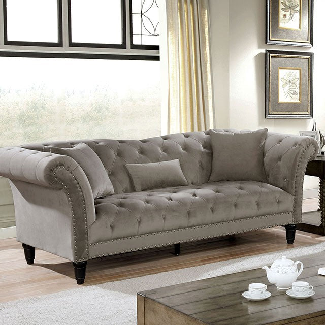 Furniture of America LOUELLA SOFA Chesterfield Design Includes Accent Pillows