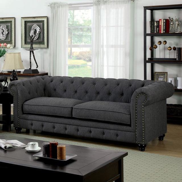 Furniture of America STANFORD SOFA Rolled Arms, Nailhead Trim and Chesterfield-Inspired