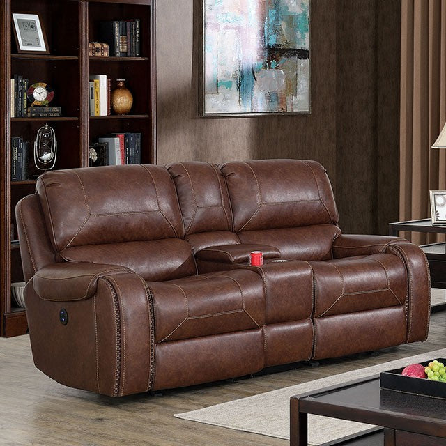 Furniture of America WALTER POWER LOVE SEAT  Power Recliner, USB Outlet & Nailhead Trim