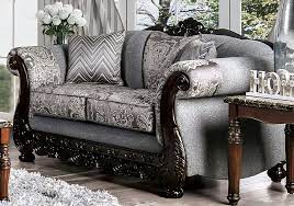 Furniture of America NEWDALE SOFA Box Cushion Seating, Arched Black Design & Round Bun Feet Pillows Included