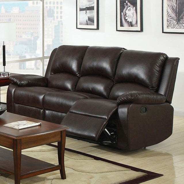 Furniture of America OXFORD SOFA Rustic Dark Brown, Padded Headrest and Recliners