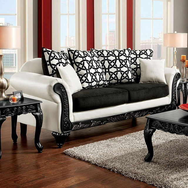 Furniture of America DOLPHY SOFA Intricate Carving On Base & Legs, High-Density Foam Cushions and Rolled Arms