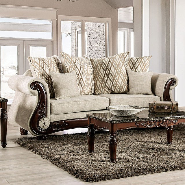 Furniture of America GIARDINO SOFA, Wooden Bun Feet Pillows Included