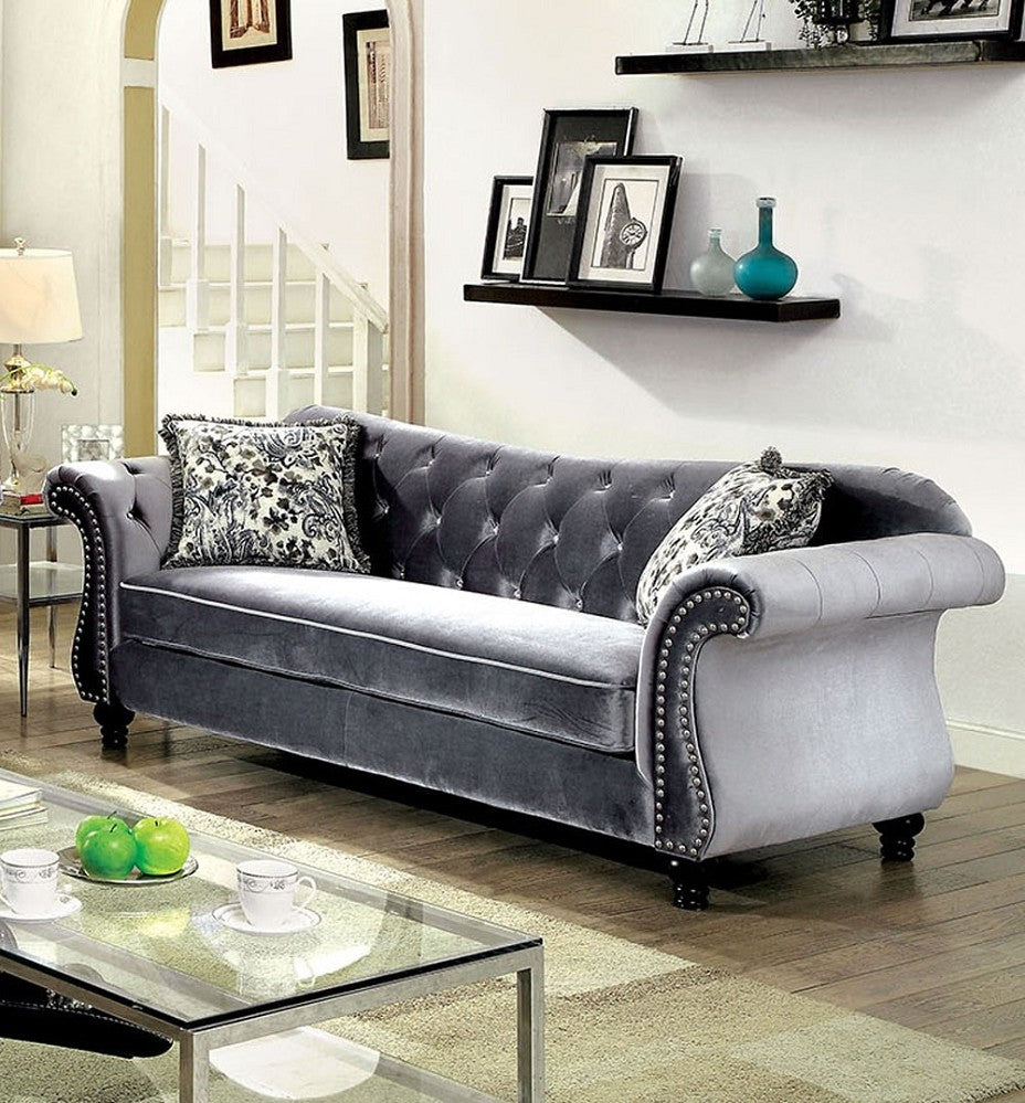 Furniture of America JOLANDA LOVE SEAT Button Tufted Design & Nailhead Trim Pillows Included